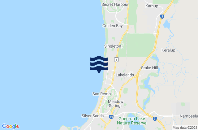 Carte des horaires des marées pour Lakelands, Australia