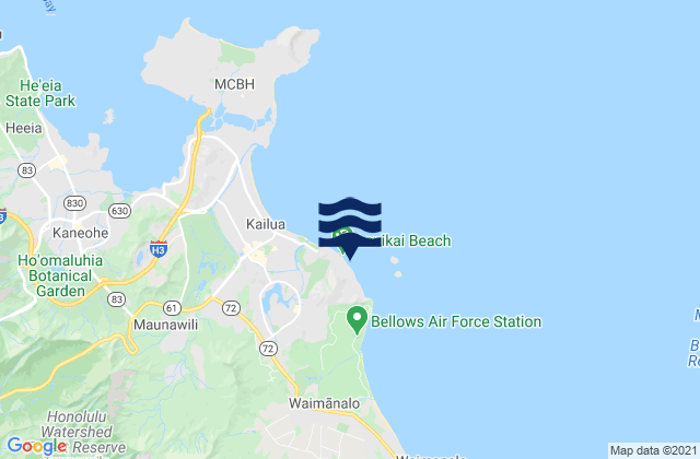 Carte des horaires des marées pour Lanikai Beach, United States