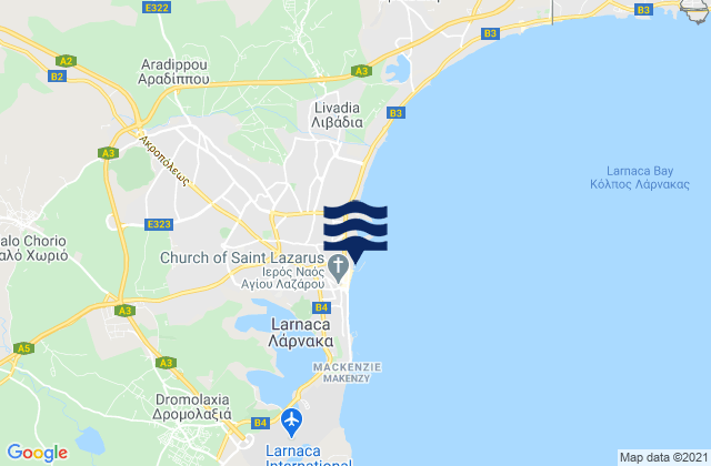 Carte des horaires des marées pour Larnaca, Cyprus