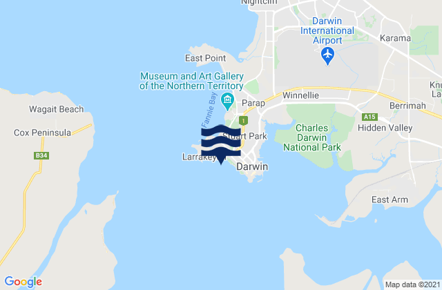 Carte des horaires des marées pour Larrakeyah, Australia