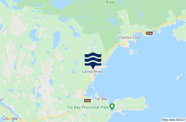 Carte des horaires des marées pour Larrys River, Canada