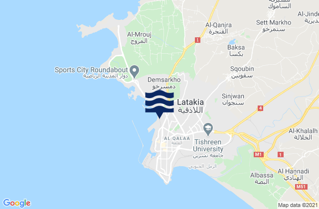Carte des horaires des marées pour Lattakia, Syria