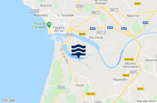 Carte des horaires des marées pour Lavos, Portugal