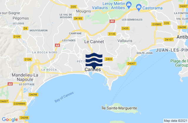 Carte des horaires des marées pour Le Cannet, France