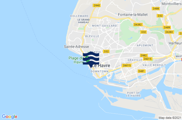 Carte des horaires des marées pour Le Havre Beach, France