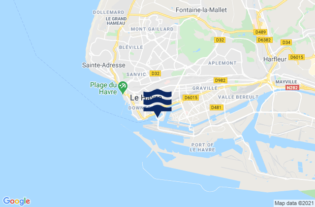 Carte des horaires des marées pour Le Havre, France