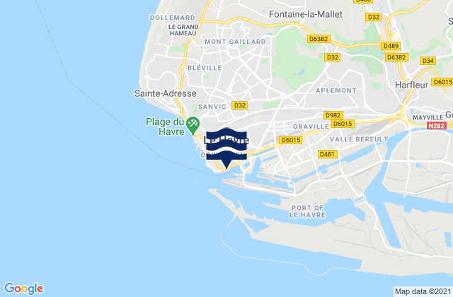 Carte des horaires des marées pour Le Havre, France