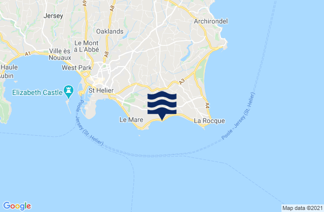 Carte des horaires des marées pour Le Hocq, Jersey