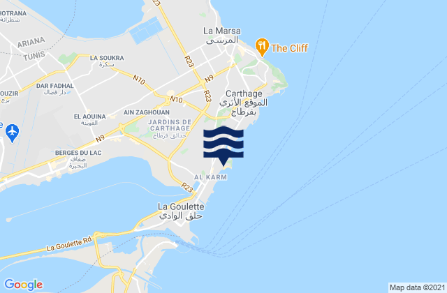 Carte des horaires des marées pour Le Kram, Tunisia