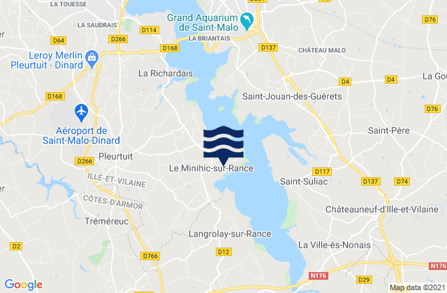 Carte des horaires des marées pour Le Minihic-sur-Rance, France