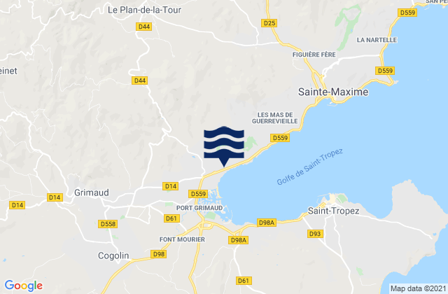 Carte des horaires des marées pour Le Plan-de-la-Tour, France