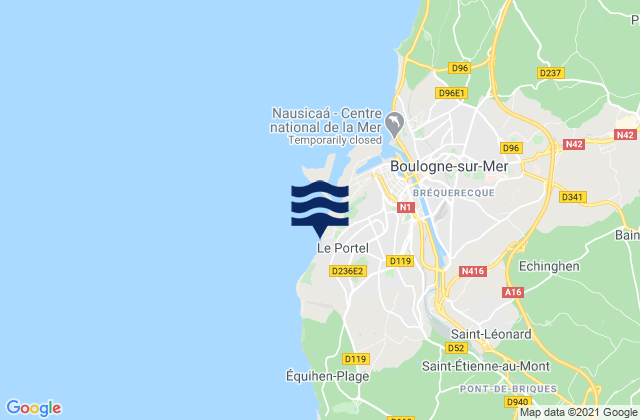 Carte des horaires des marées pour Le Portel, France