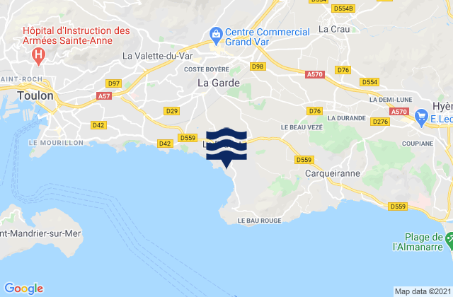 Carte des horaires des marées pour Le Pradet, France
