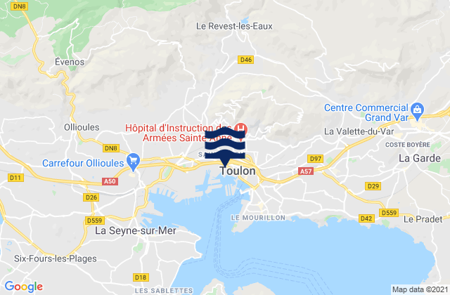 Carte des horaires des marées pour Le Revest-les-Eaux, France