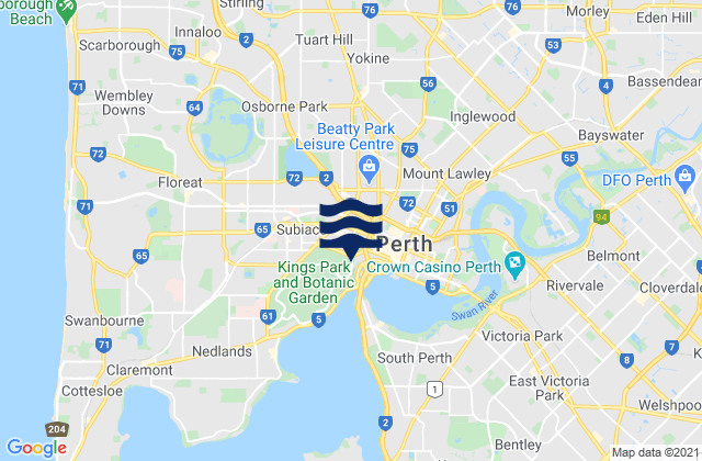 Carte des horaires des marées pour Leederville, Australia