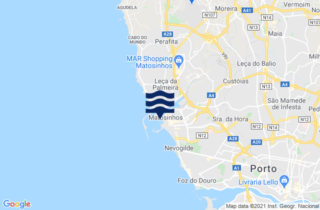 Carte des horaires des marées pour Leixoes, Portugal