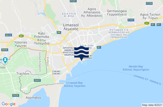 Carte des horaires des marées pour Lemesós, Cyprus