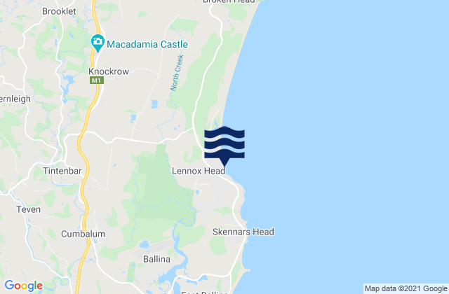 Carte des horaires des marées pour Lennox Head, Australia
