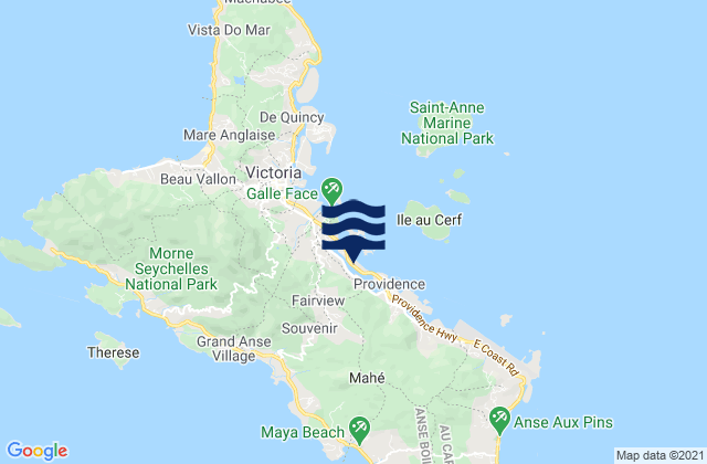 Carte des horaires des marées pour Les Mamelles, Seychelles