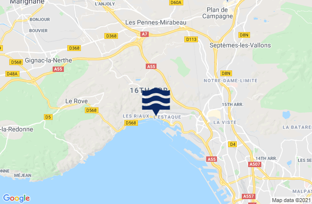 Carte des horaires des marées pour Les Pennes-Mirabeau, France