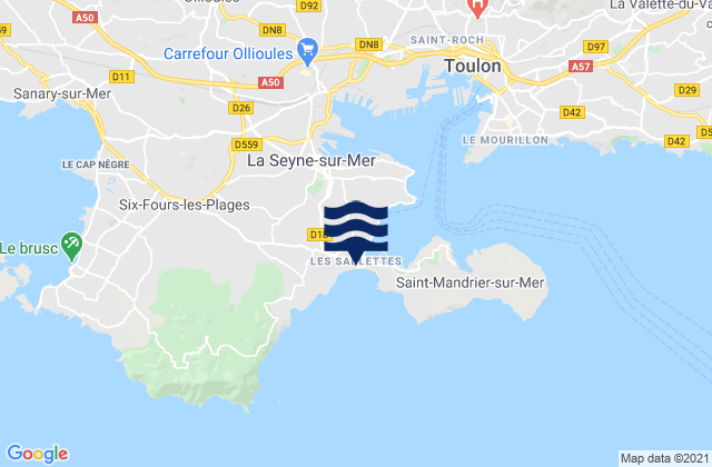 Carte des horaires des marées pour Les Sablettes, France