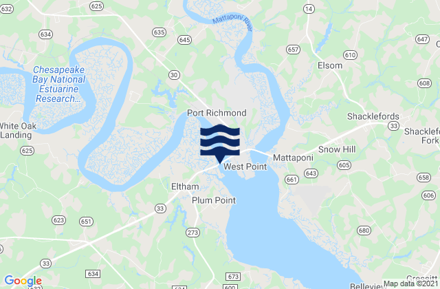 Carte des horaires des marées pour Lester Manor Pamunkey River, United States