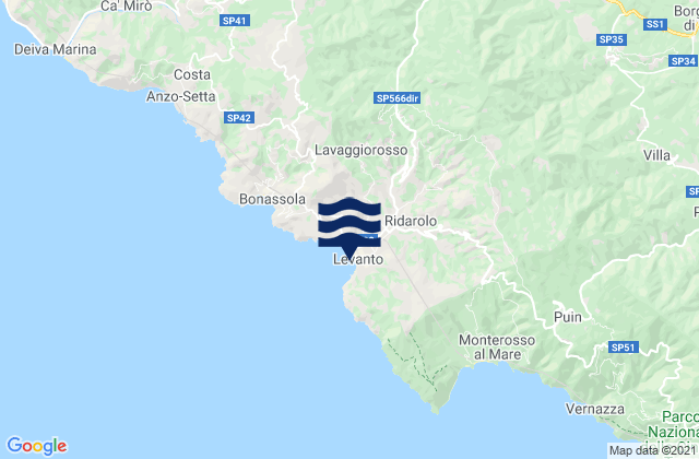 Carte des horaires des marées pour Levanto, Italy