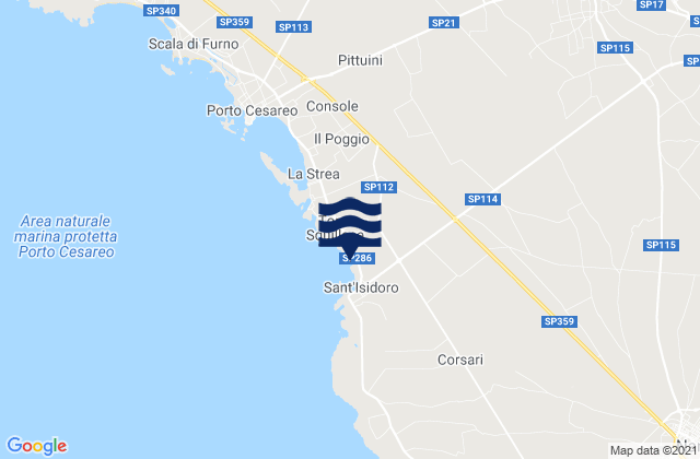 Carte des horaires des marées pour Leverano, Italy