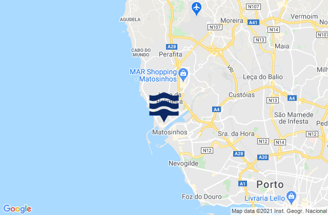 Carte des horaires des marées pour Leça da Palmeira, Portugal