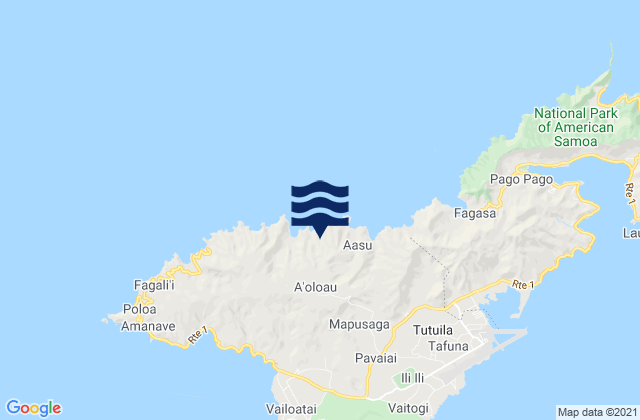 Carte des horaires des marées pour Leāsina County, American Samoa