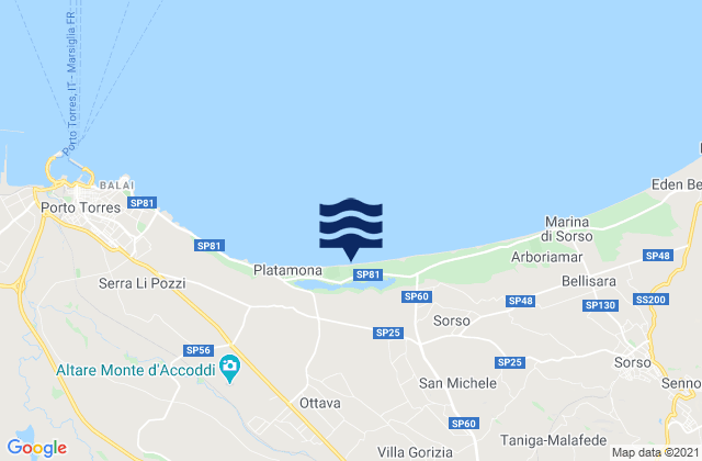 Carte des horaires des marées pour Li Punti-San Giovanni, Italy