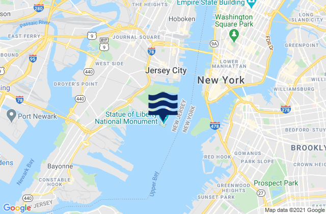 Carte des horaires des marées pour Liberty Island, United States