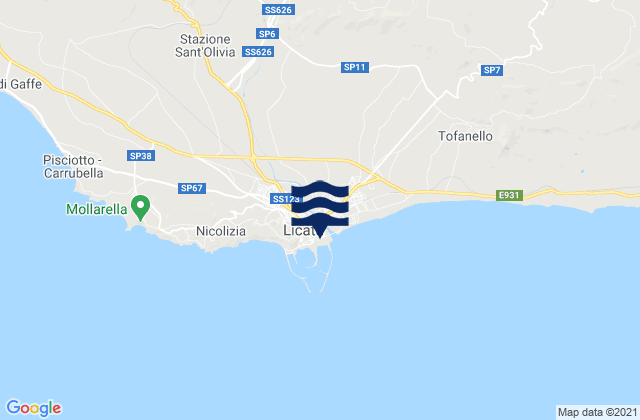 Carte des horaires des marées pour Licata, Italy