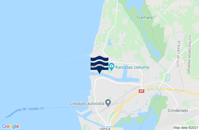 Carte des horaires des marées pour Liepāja, Latvia