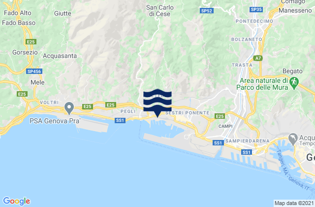 Carte des horaires des marées pour Liguria, Italy