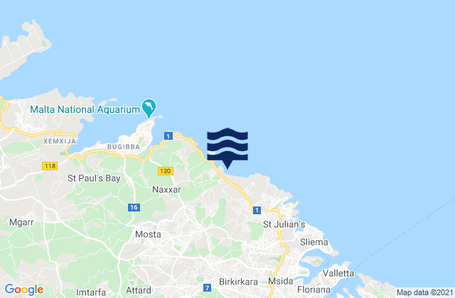 Carte des horaires des marées pour Lija, Malta