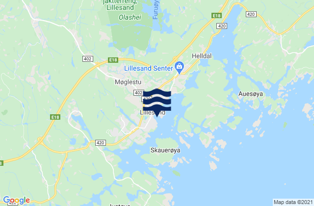 Carte des horaires des marées pour Lillesand, Norway