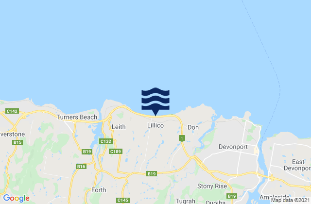 Carte des horaires des marées pour Lillico Beach, Australia