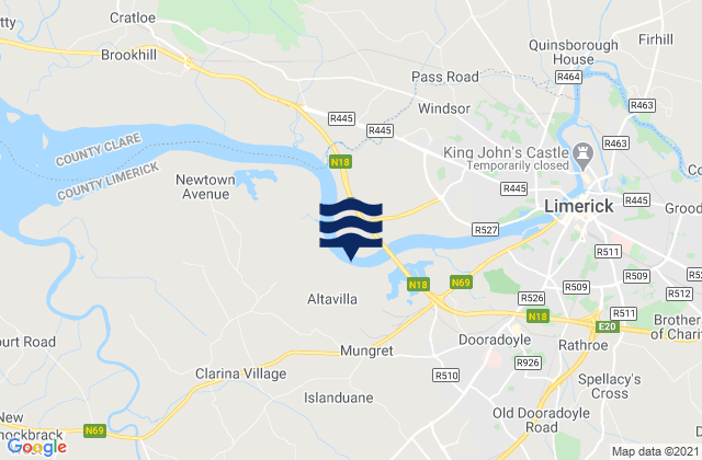 Carte des horaires des marées pour Limerick Harbour, Ireland