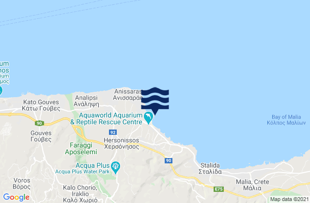 Carte des horaires des marées pour Limín Khersonísou, Greece