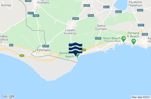 Carte des horaires des marées pour Liopétri, Cyprus