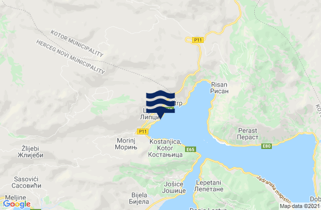 Carte des horaires des marées pour Lipci, Montenegro