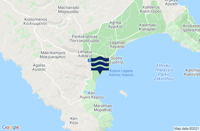 Carte des horaires des marées pour Lithakiá, Greece