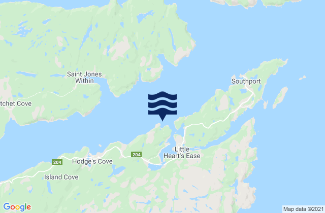 Carte des horaires des marées pour Little Heart's Ease Harbour, Canada