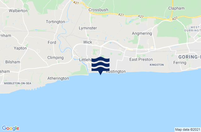 Carte des horaires des marées pour Littlehampton Beach, United Kingdom