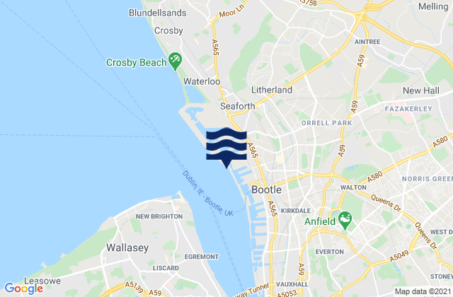 Carte des horaires des marées pour Liverpool (Gladstone Dock), United Kingdom