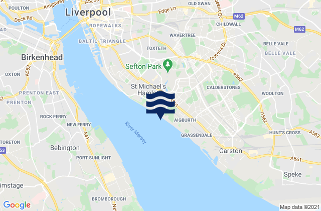 Carte des horaires des marées pour Liverpool, United Kingdom