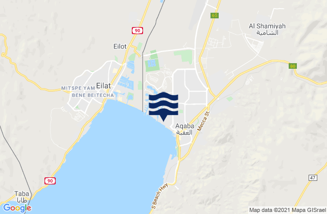 Carte des horaires des marées pour Liwā’ Qaşabat al ‘Aqabah, Jordan