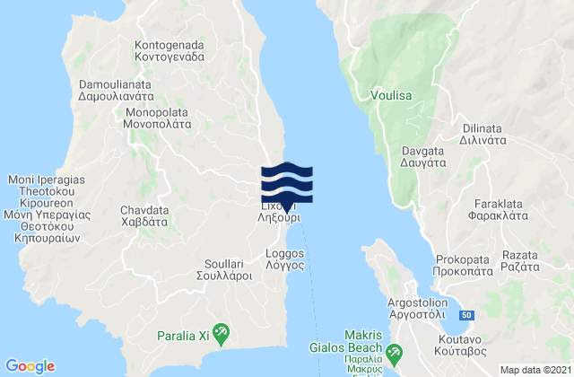 Carte des horaires des marées pour Lixoúri, Greece