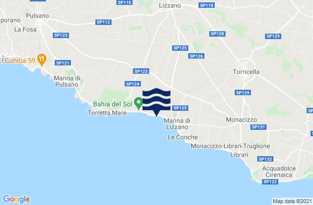 Carte des horaires des marées pour Lizzano, Italy